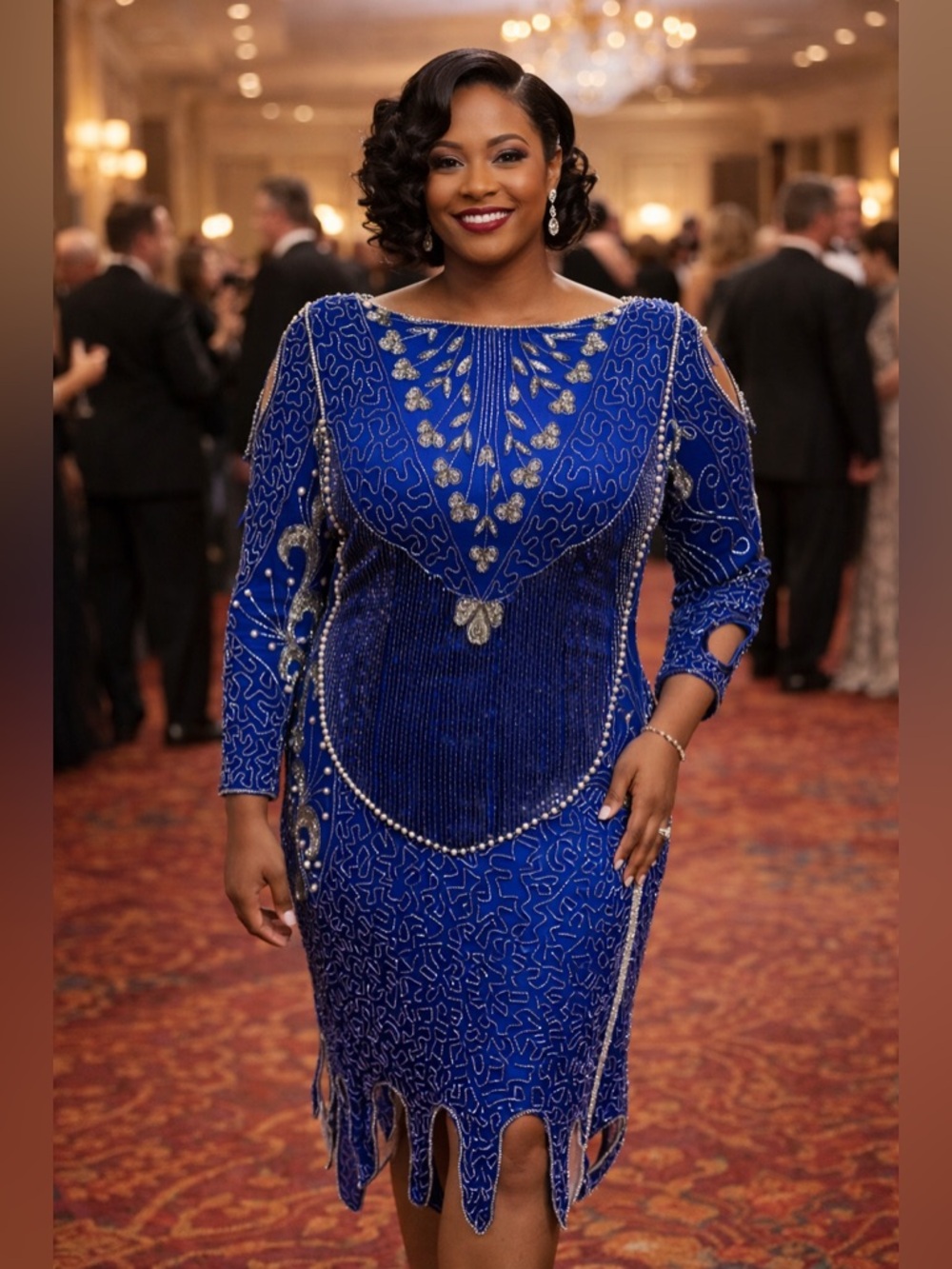 Vintage Blue and Silver Embellished Sequin & Beaded Dress Lg